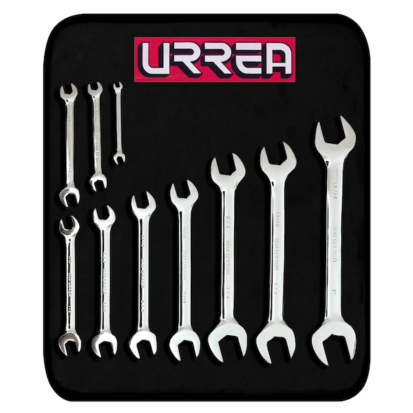 Full polished Open-end Wrench Set (10 pieces), inches